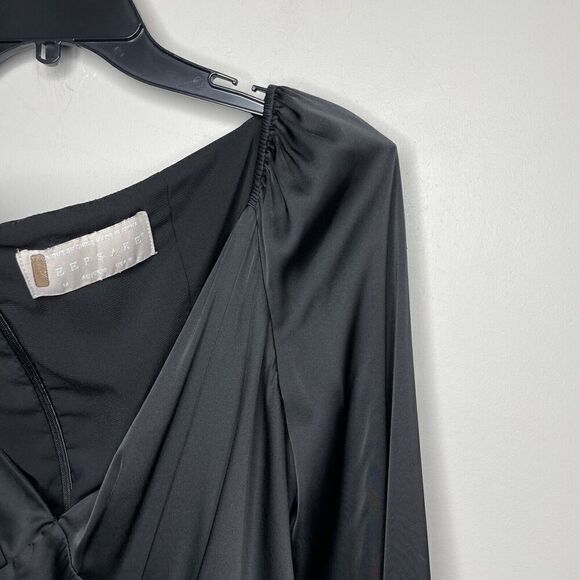 KEEPSAKE Own It Gown Womens 6 Black Satin Long Sleeve V-Neck A-Line - Picture 4 of 15